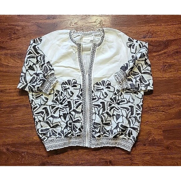 Chico's Blouse Zip Up Peasant Boho Short Sleeve Womens Size 3 jacket/blouse - Picture 1 of 11